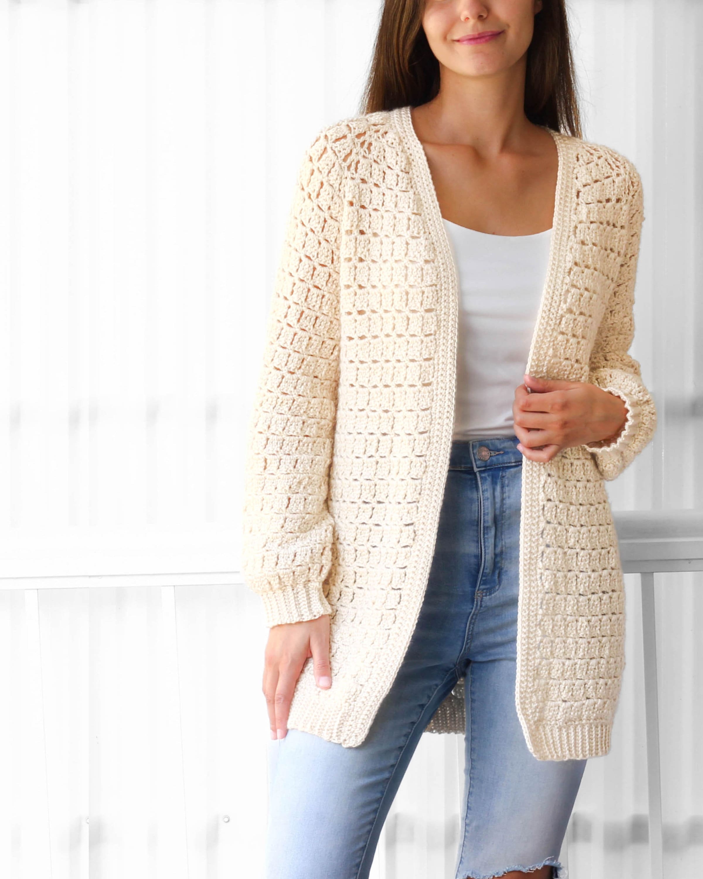 Mid-length Cardigan Raglan Crochet Pattern