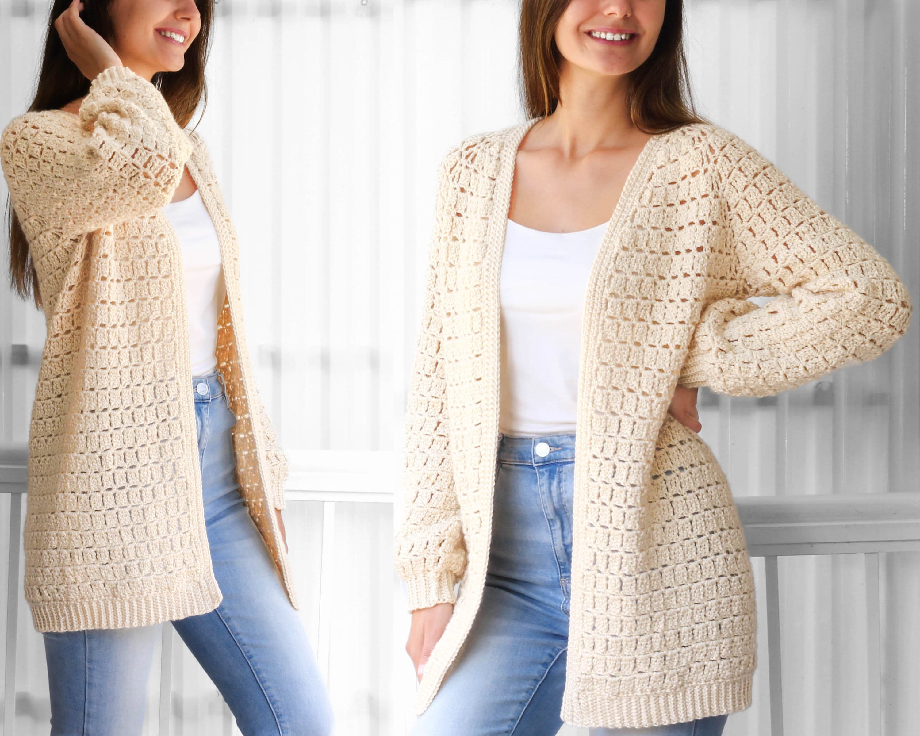 Mid-length Cardigan Raglan Crochet Pattern