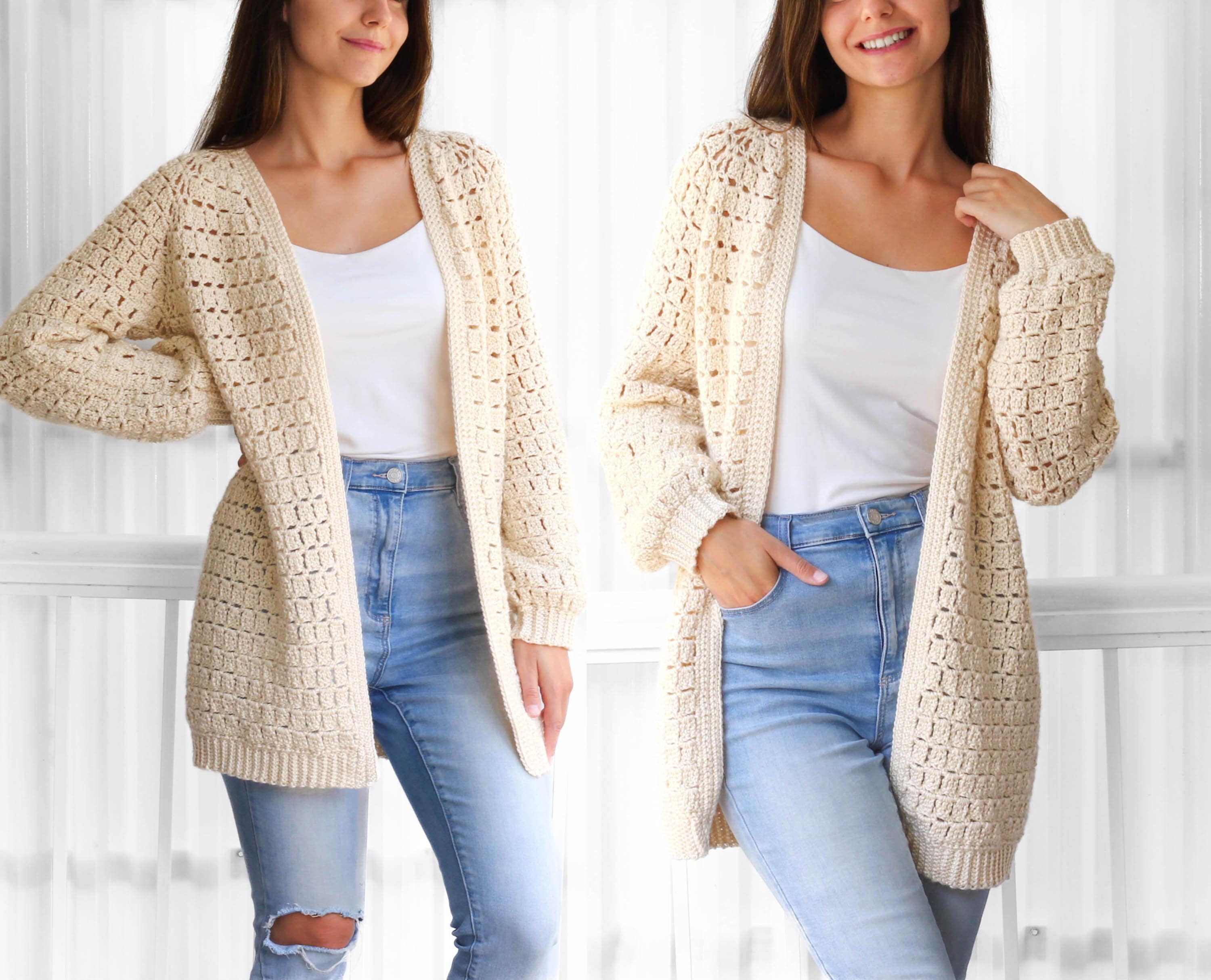 Mid-length Cardigan Raglan Crochet Pattern